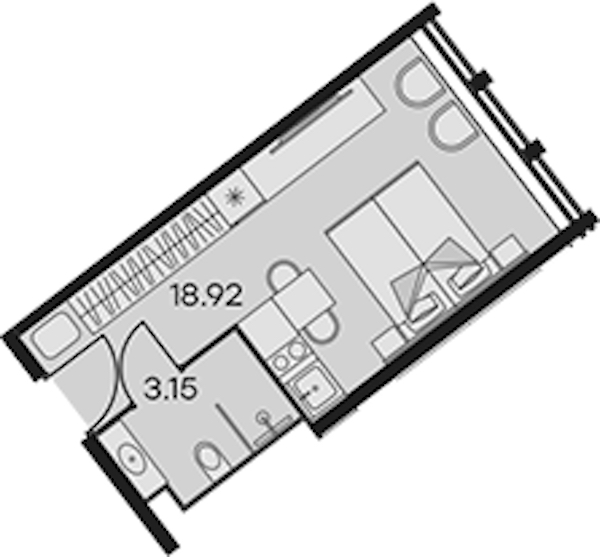 Квартира студия 22.07 м², 15/15 эт., Апарт-отель «Апарт-отель 25-7 Заневский»